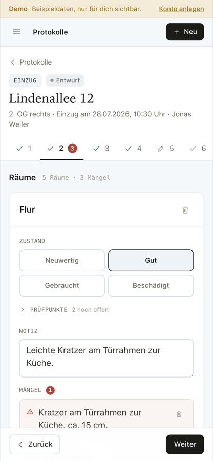 Dieselbe Ansicht auf dem Handy: die App ist für die Bedienung vor Ort gebaut.